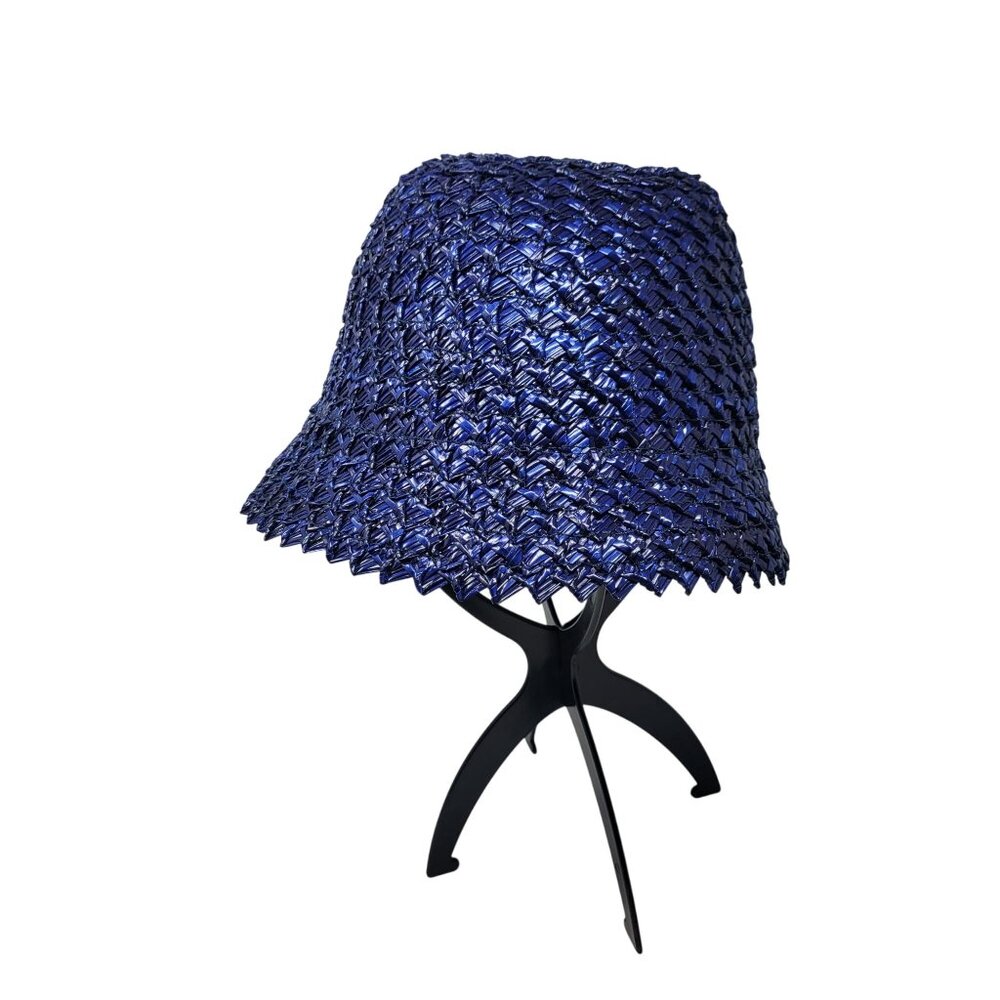 Vtg 20s 30s Italian Filippo Catarzi Blue Woven Straw Bucket Hat Flapper Costume - Picture 3 of 8